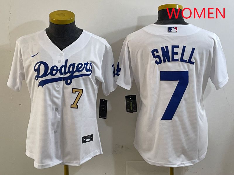 Women Los Angeles Dodgers #7 Snell White Game 2025 Nike MLB Jersey style 7